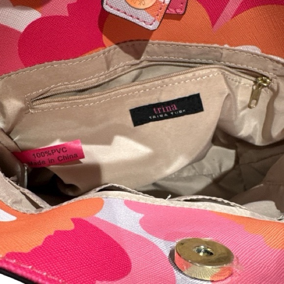 Trina Turk Rainbow Petals Floral Straw Satchel Crossbody Bag Bamboo Handles - Picture 8 of 10